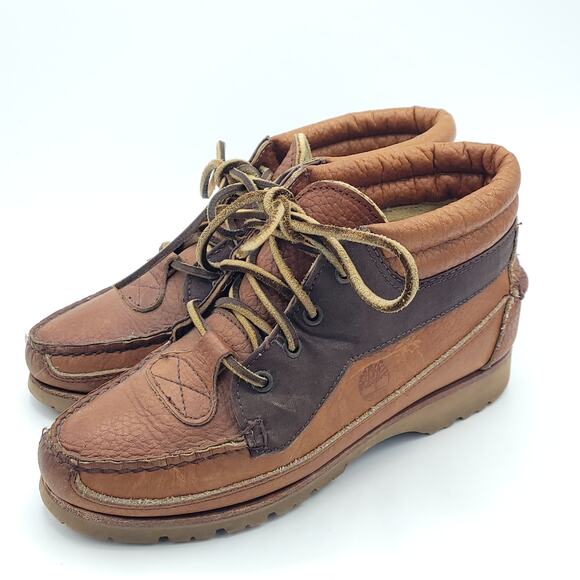 TIMBERLAND Two Toned Brown Leather Low Top Hiking Boots women's size 6 - Picture 1 of 9